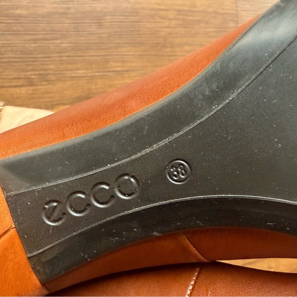 Ecco Heels Womens 38 US 7 Shape 55 Plateau Pump Amber Brown Leather Shoes Career - Picture 7 of 12